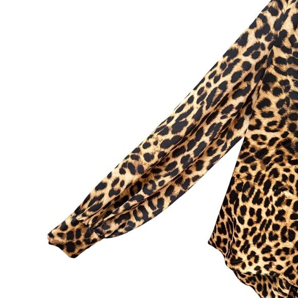 Vince Camuto Blouse Leopard Print Long Sleeve Keyhole Neck Career Mob Wife M - Picture 3 of 8